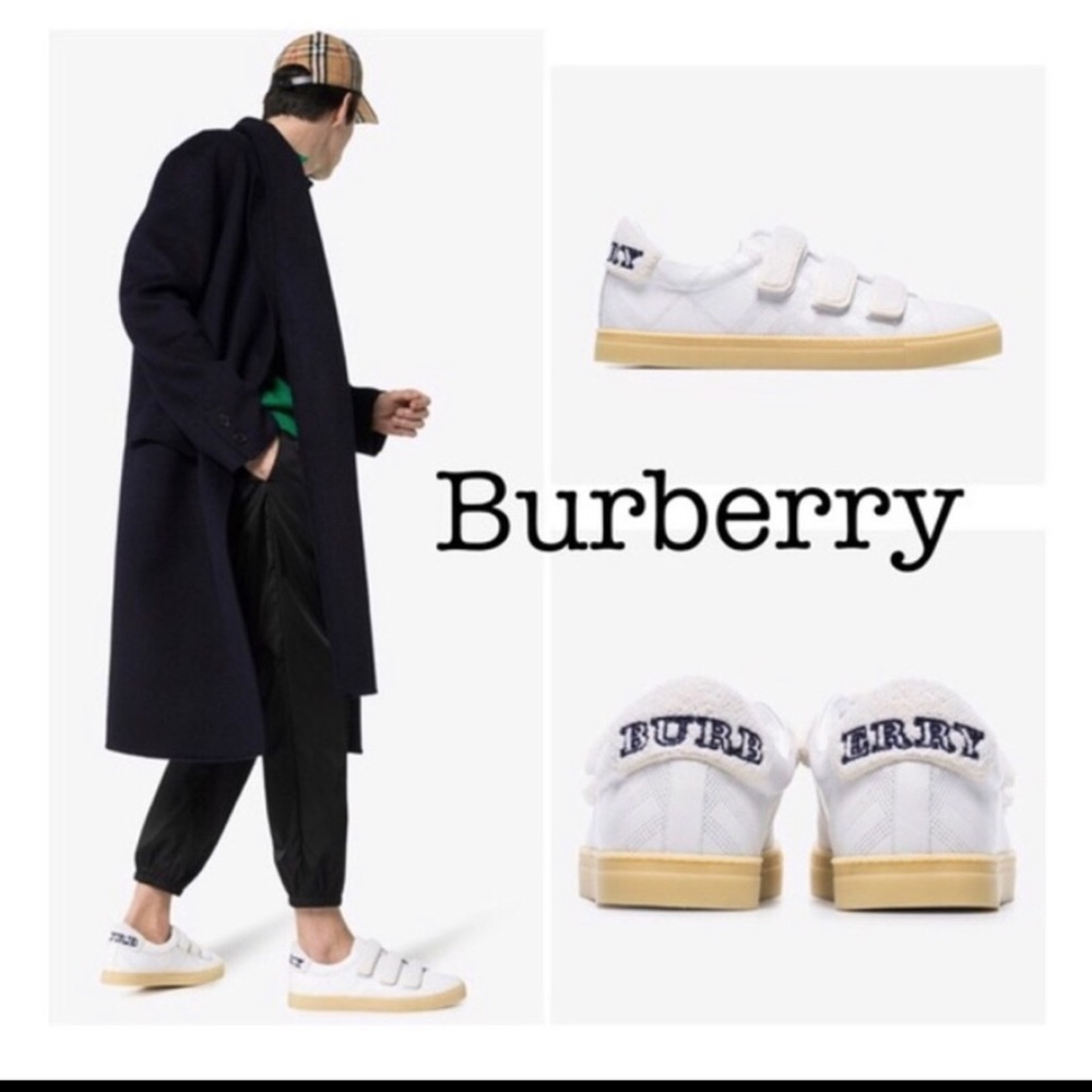 Auth Burberry Retro Style 2000’s Unisex Logo Low Too sneakers with Velcro White